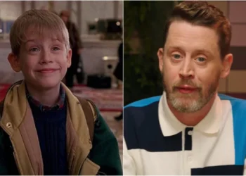 Macaulay Culkin em 'Esqueceram de Mim' (1990) e em entrevista para o podcast 'Mythical Kitchen'. Foto: Reprodução.