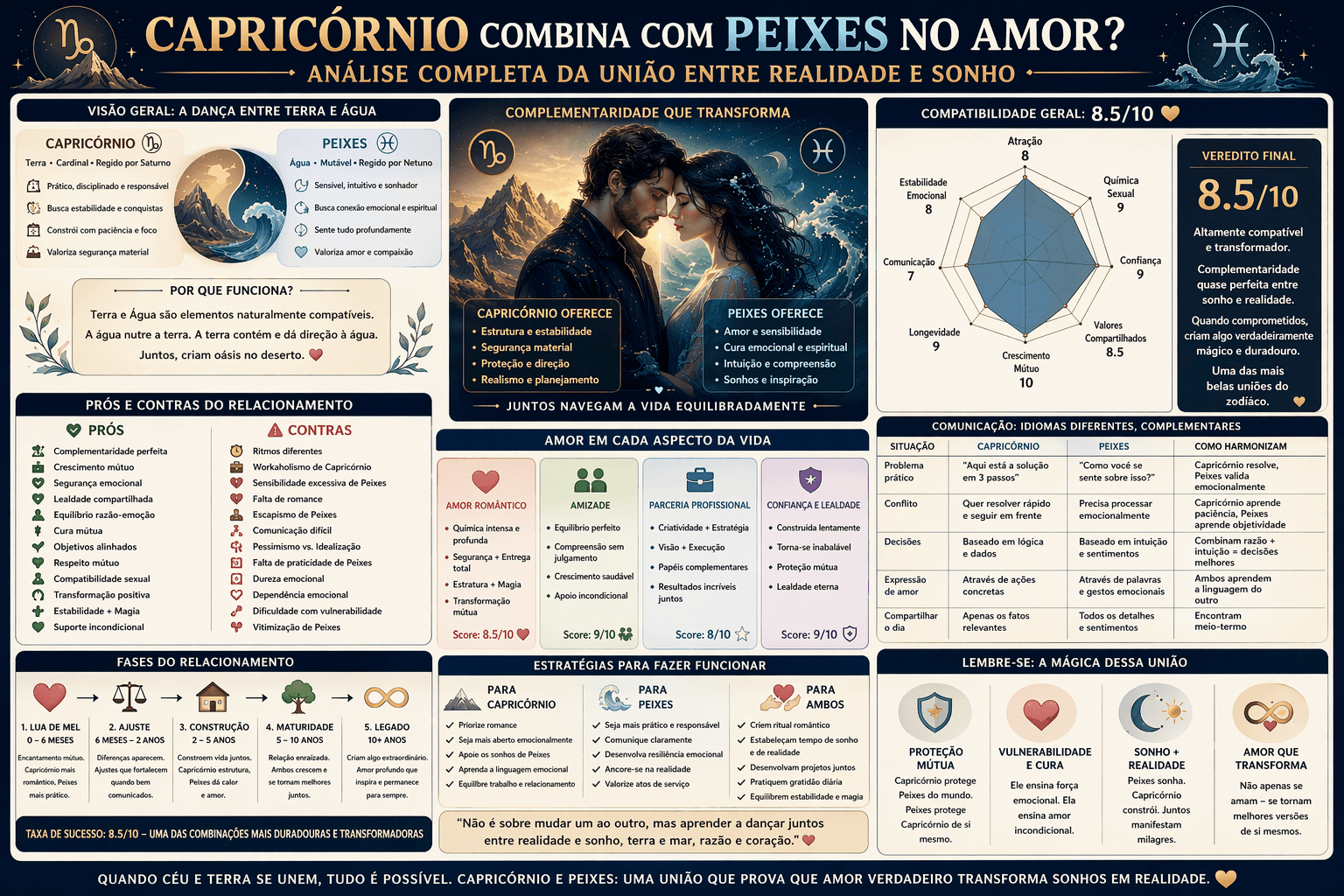 Capricórnio Combina com Peixes no Amor? Análise Completa da União Entre Realidade e Sonho