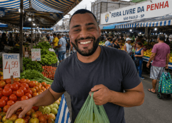 faça ele em uma foto horizontalizada fazendo compra na feira livre na penha em são paulo
